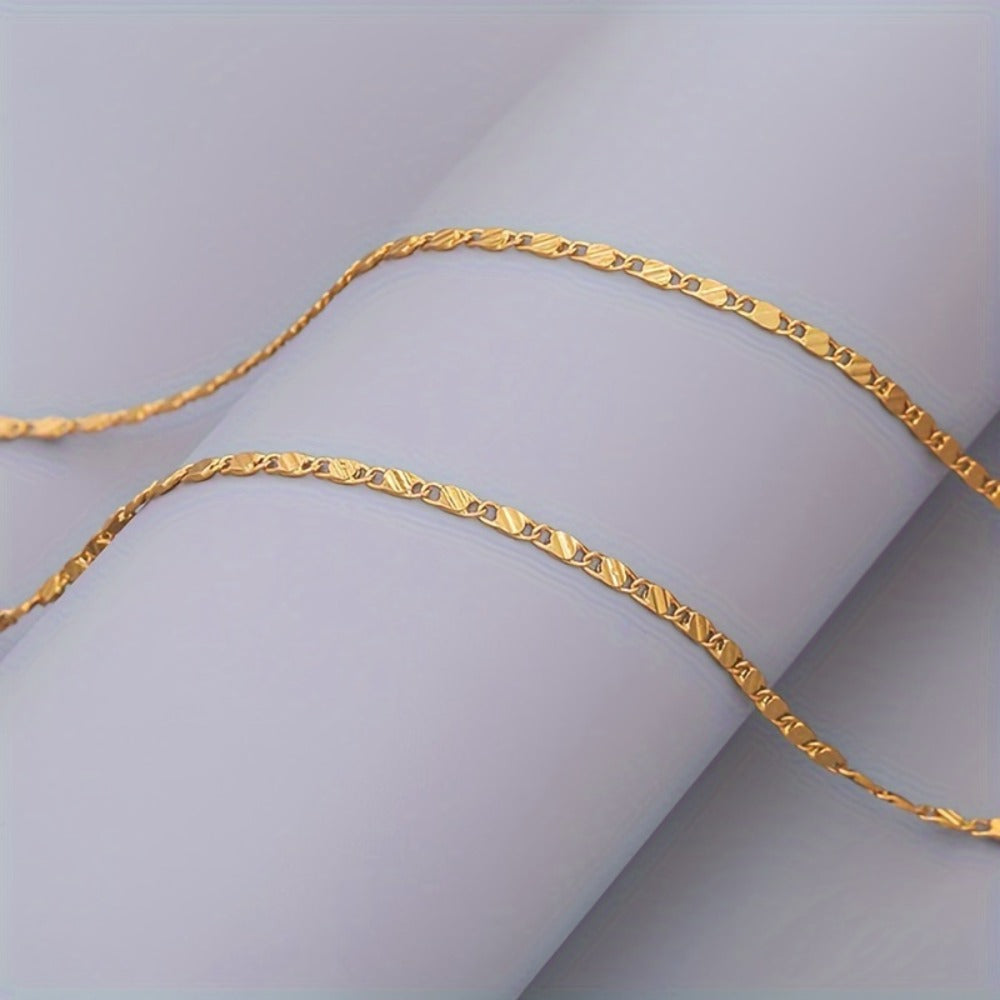 Necklace for Women - Flat Chain for 925 Sterling Silver 2mm European Style Gold Tone 20 inch - product detail view 4