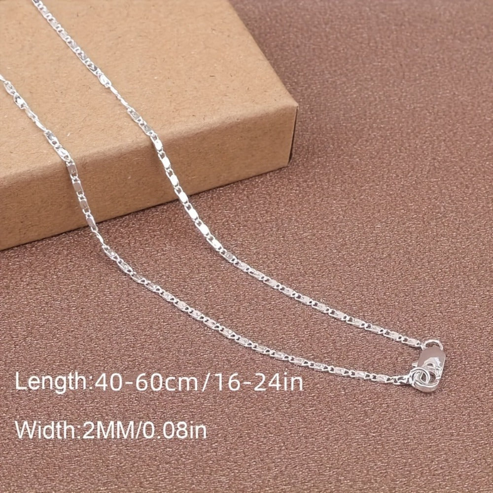 Necklace for Women - Flat Chain for 925 Sterling Silver 2mm European Style Gold Tone 20 inch - product detail view 5