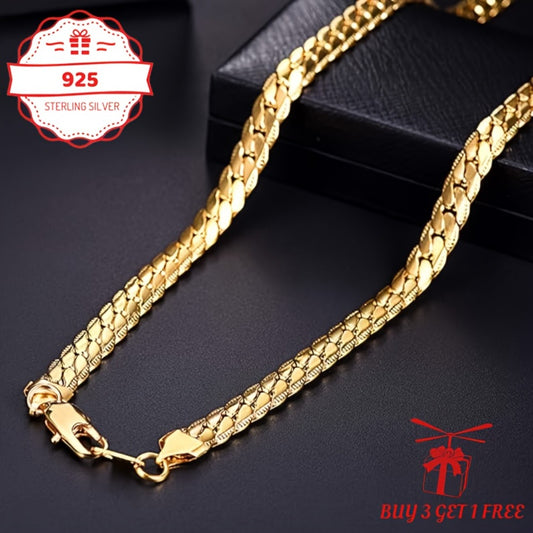 Necklace for Women - Gold Chain 24K Gold Plated 925 Sterling Silver 5mm Flat Lace Chain Unisex - main product view