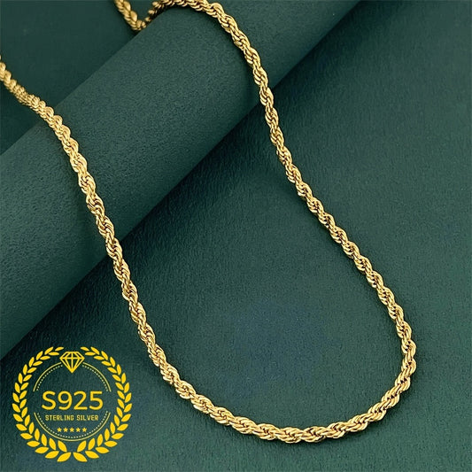 Necklace for Women - Gold Twisted Rope Chain 925 Sterling Silver - 24K Gold Plated Boho Elegant - main product view