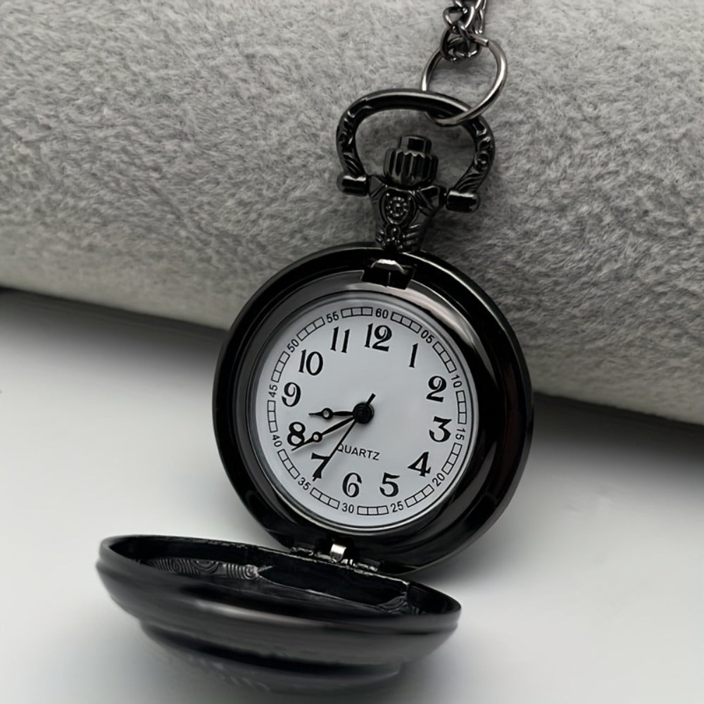 Necklace for Women - Gothic Pocket Watch Raven Design Quartz Movement Black Red Accents Alloy - product detail view 5