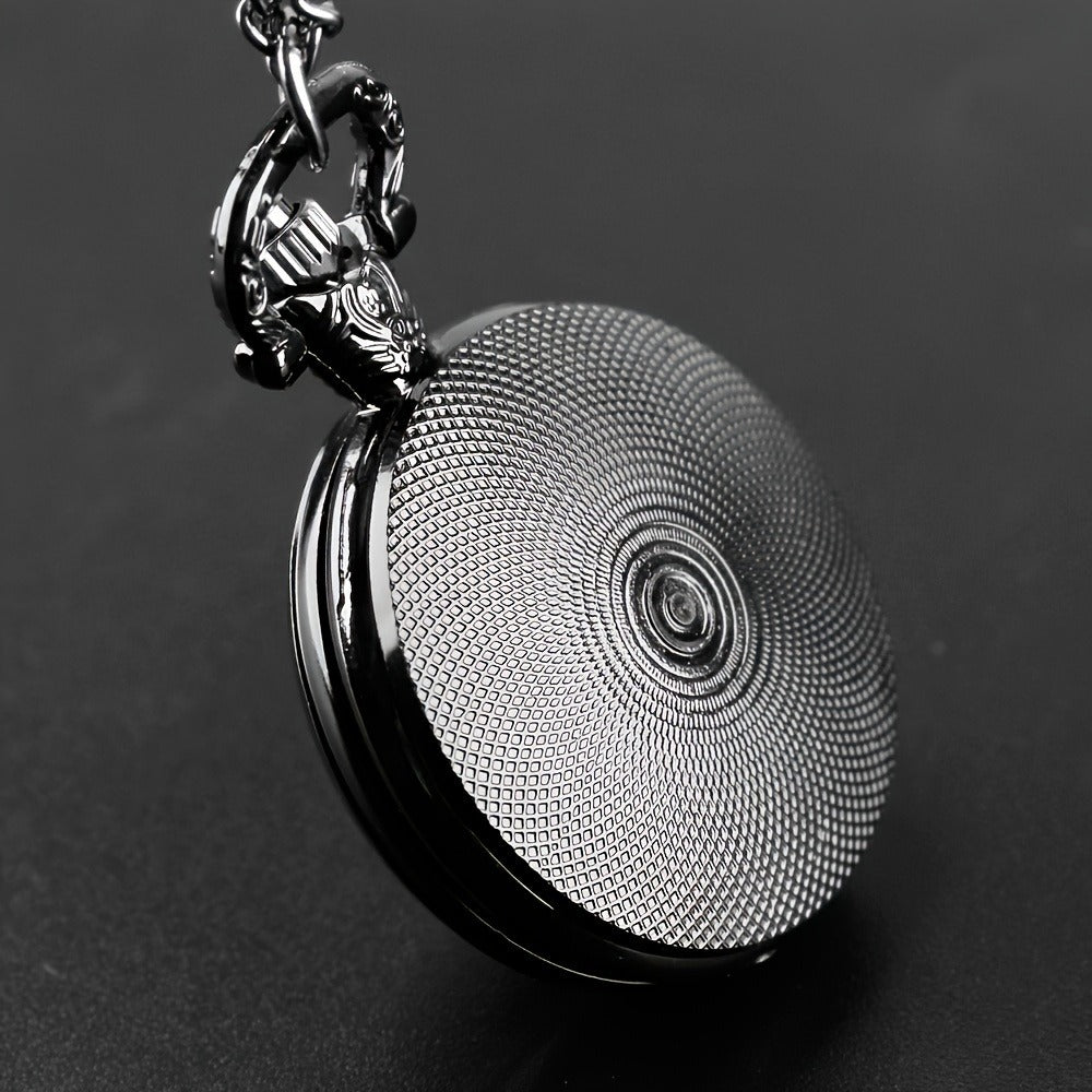 Necklace for Women - Gothic Pocket Watch Raven Design Quartz Movement Black Red Accents Alloy - product detail view 6