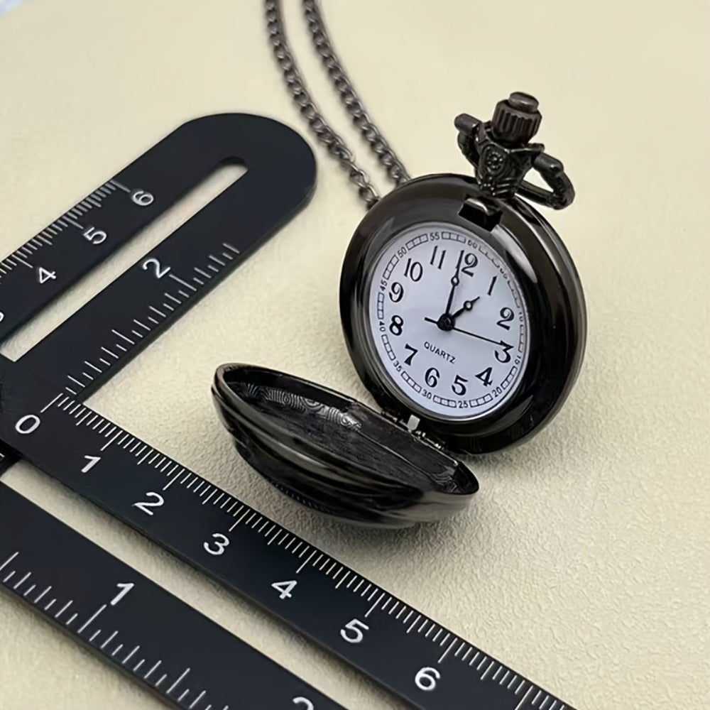 Necklace for Women - Gothic Pocket Watch Raven Design Quartz Movement Black Red Accents Alloy - product detail view 7
