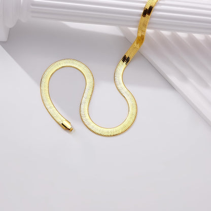 Necklace for Women - Herringbone 14K Gold Plated Stainless Steel Thick Serpentine Chain Collar - product detail view 2