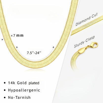 Necklace for Women - Herringbone 14K Gold Plated Stainless Steel Thick Serpentine Chain Collar - product detail view 5