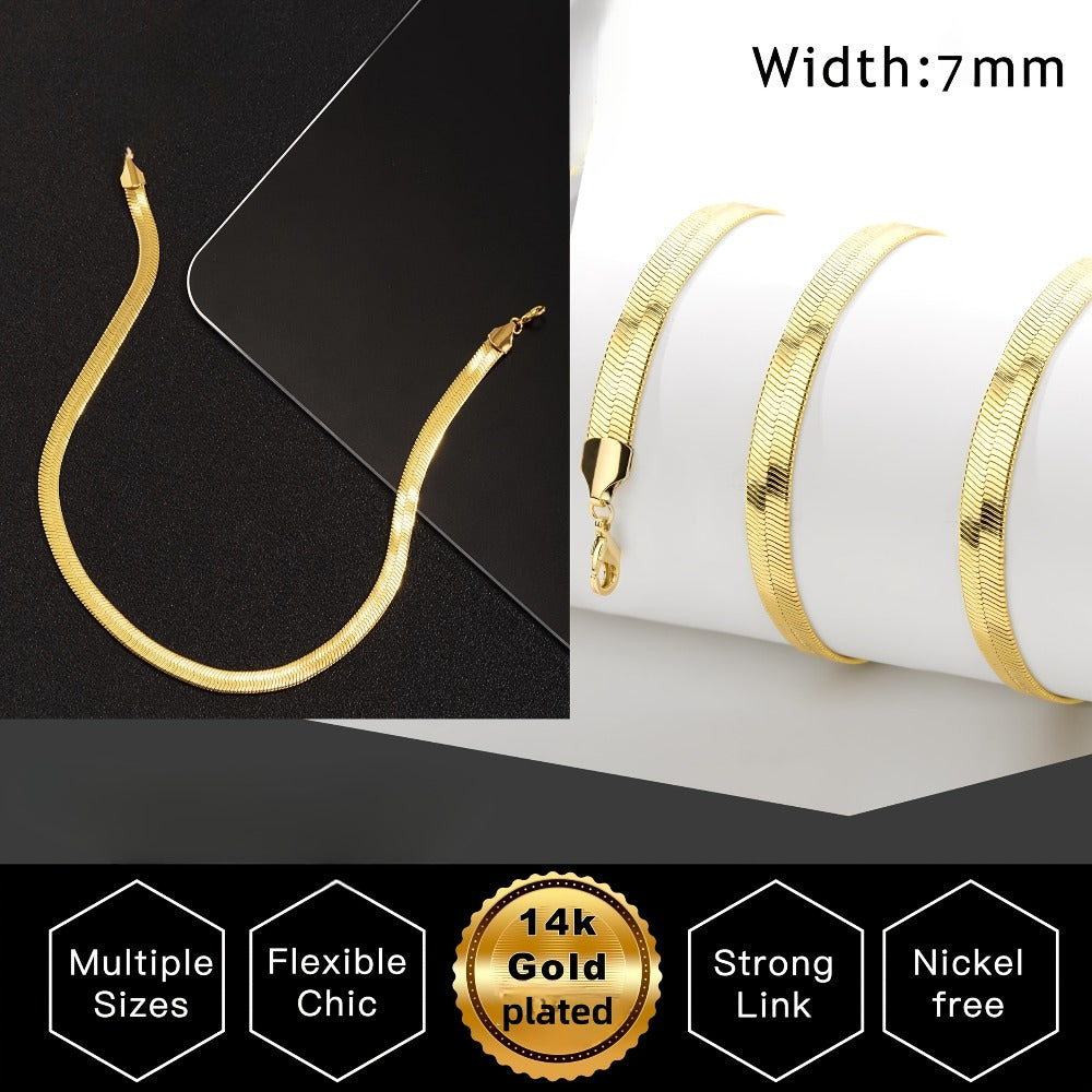 Necklace for Women - Herringbone 14K Gold Plated Stainless Steel Thick Serpentine Chain Collar - product detail view 8