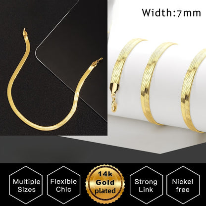 Necklace for Women - Herringbone 14K Gold Plated Stainless Steel Thick Serpentine Chain Collar - product detail view 8
