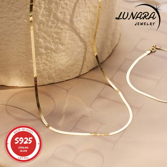 Necklace for Women - Herringbone 925 Sterling Silver 3.5mm Flat Snake Chain Men 24K Gold Plated - main product view