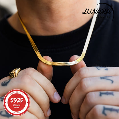 Necklace for Women - Herringbone 925 Sterling Silver 3.5mm Flat Snake Chain Men 24K Gold Plated - product detail view 8