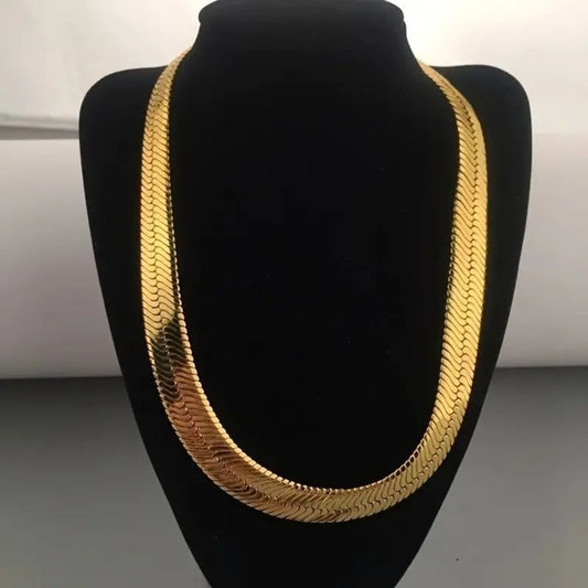 Necklace for Women - Herringbone Chain Men 9mm Gold Plated Flat Snake Chain Clavicle Classic - main product view