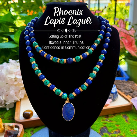 Necklace for Women - Lapis Lazuli Set 2pcs - Natural Stone Phoenix Double Layer Boho , Blue - main product view