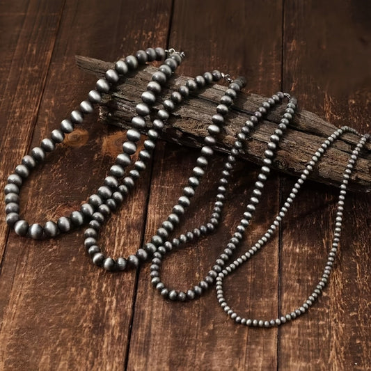Necklace for Women - Layered Beaded Set 4pcs Western Country Style Boho Stacking Gun Black - main product view