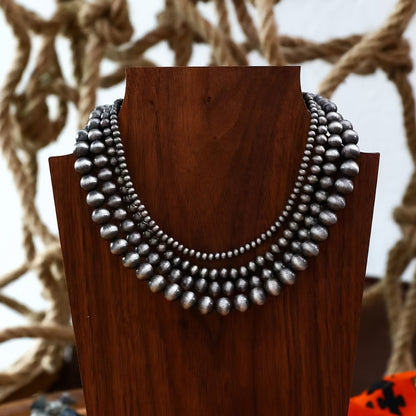 Necklace for Women - Layered Beaded Set 4pcs Western Country Style Boho Stacking Gun Black - product detail view 5