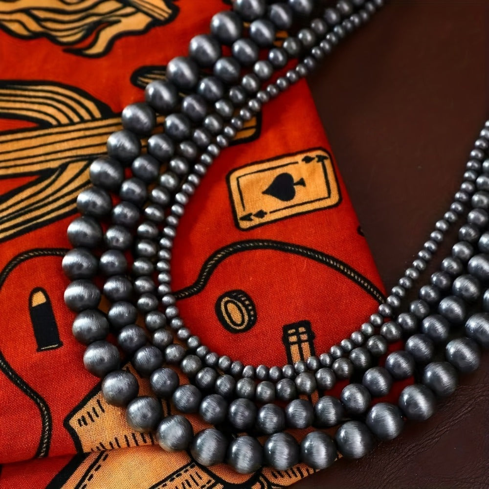 Necklace for Women - Layered Beaded Set 4pcs Western Country Style Boho Stacking Gun Black - product detail view 6