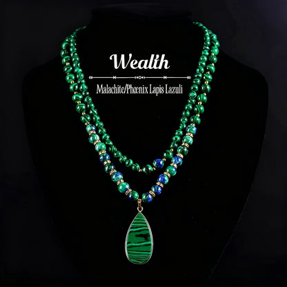 Necklace for Women - Malachite Set 2Pcs - Natural Stone Beads Lapis Lazuli Wealth , Handmade - main product view