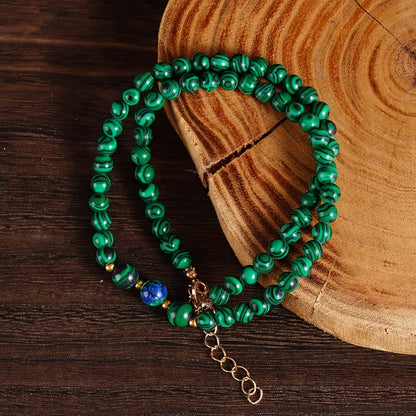 Necklace for Women - Malachite Set 2Pcs - Natural Stone Beads Lapis Lazuli Wealth , Handmade - product detail view 3