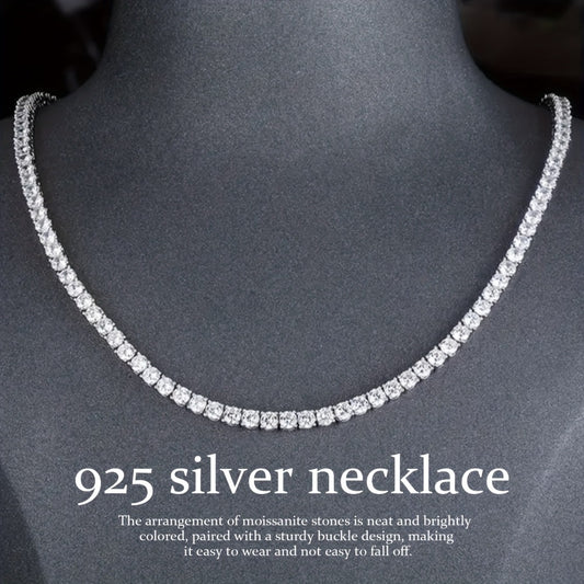 Necklace for Women - Moissanite Tennis S925 Sterling Silver 4mm Sparkling Chain, 18 20 22 24 - main product view