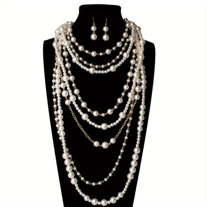 Necklace for Women - Pearl Layered Boho Imitation Pearl Long Sweater Chain for Chic Casual - main product view