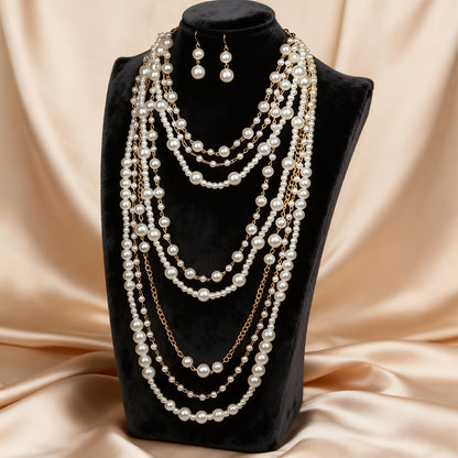 Necklace for Women - Pearl Layered Boho Imitation Pearl Long Sweater Chain for Chic Casual - product detail view 2