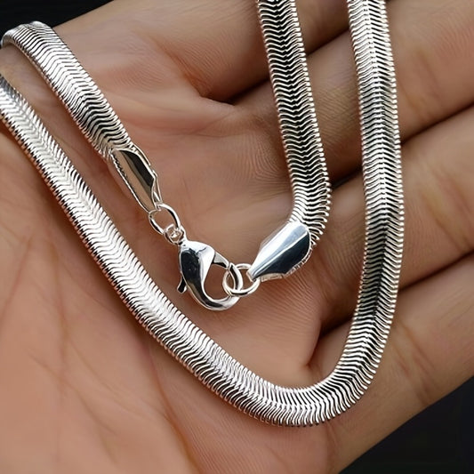 Necklace for Women - S925 Sterling Silver Flat Snake Chain Handmade Hypoallergenic Artistic - main product view