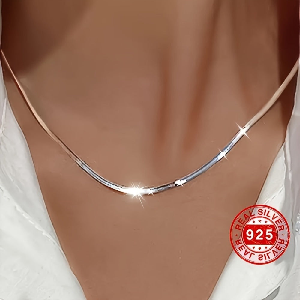 Necklace for Women - S925 Sterling Silver Flat Snake Chain Handmade Hypoallergenic Artistic - product detail view 12