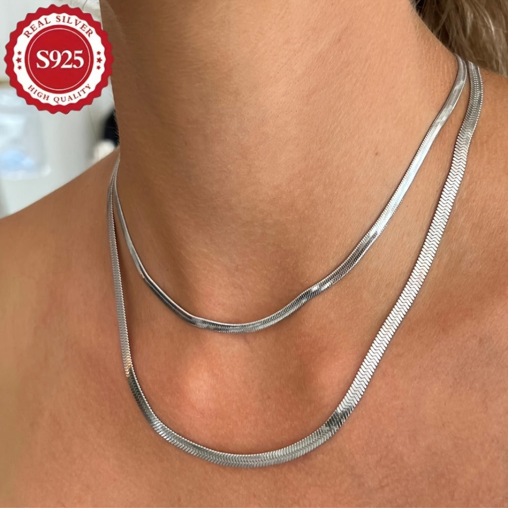 Necklace for Women - S925 Sterling Silver Flat Snake Chain Handmade Hypoallergenic Artistic - product detail view 14