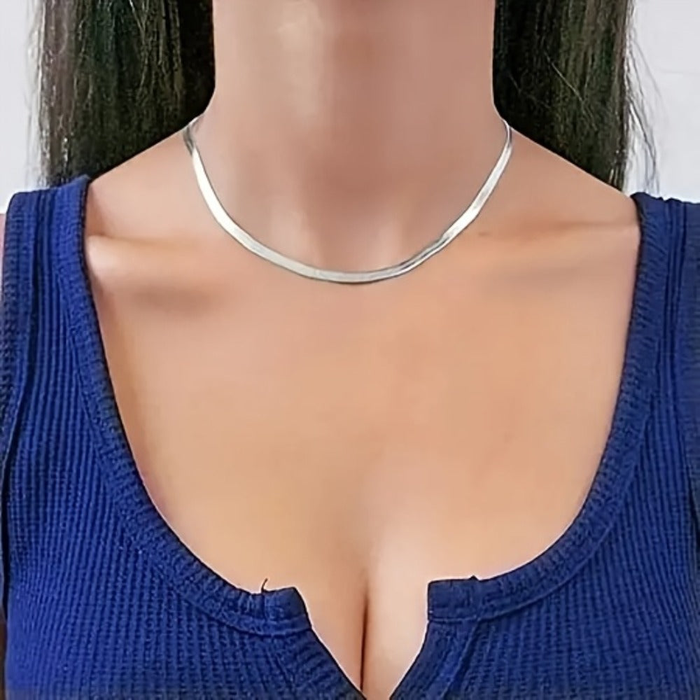 Necklace for Women - S925 Sterling Silver Flat Snake Chain Handmade Hypoallergenic Artistic - product detail view 15