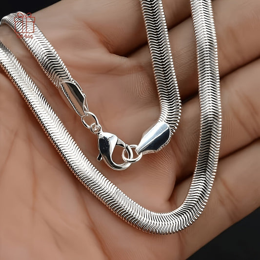 Necklace for Women - S925 Sterling Silver Flat Snake Chain Unisex Artistic Layering Jewelry - main product view