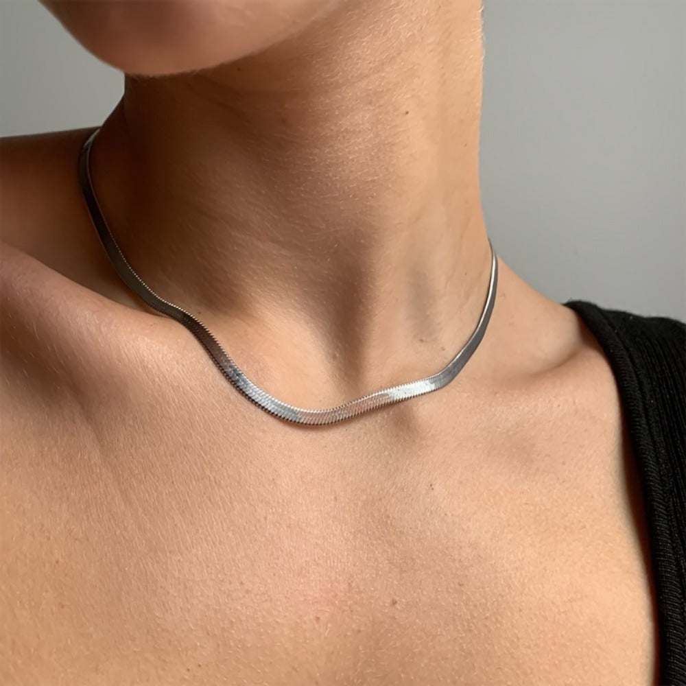 Necklace for Women - S925 Sterling Silver Flat Snake Chain Unisex Artistic Layering Jewelry - product detail view 2