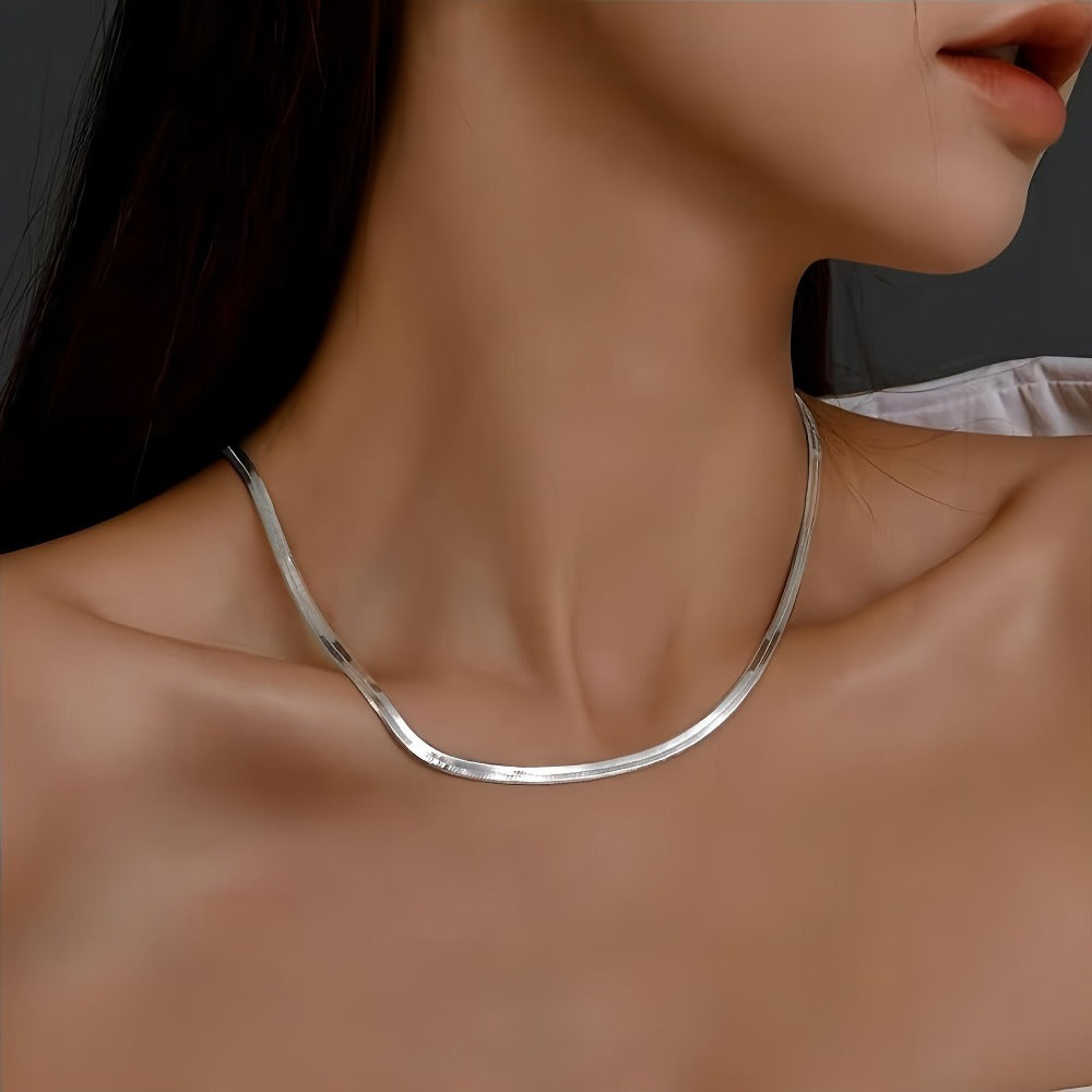Necklace for Women - S925 Sterling Silver Flat Snake Chain Unisex Artistic Layering Jewelry - product detail view 6