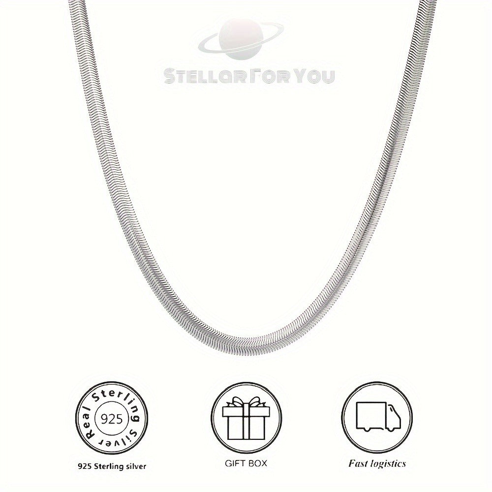 Necklace for Women - S925 Sterling Silver Flat Snake Chain Unisex Artistic Layering Jewelry - product detail view 7