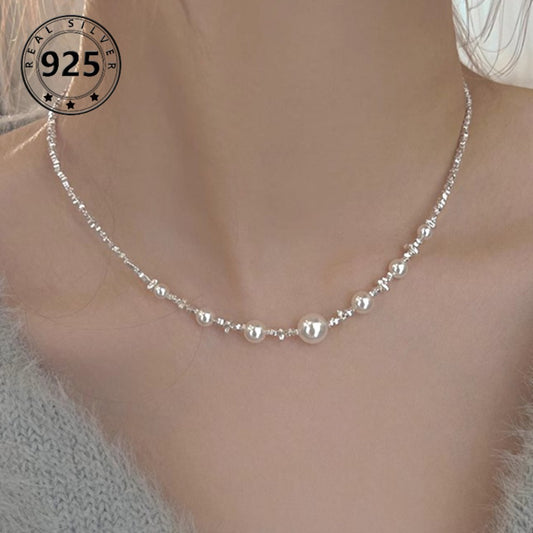 Necklace for Women - S925 Sterling Silver Pearl for Elegant Faux Pearl Clavicle Chain, Retro - main product view