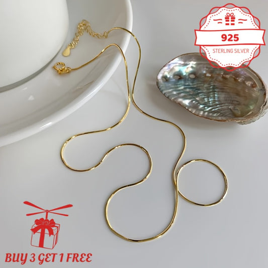 Necklace for Women - Snake Chain 24K Gold Plated 925 Sterling Silver Handmade 1mm Round - main product view