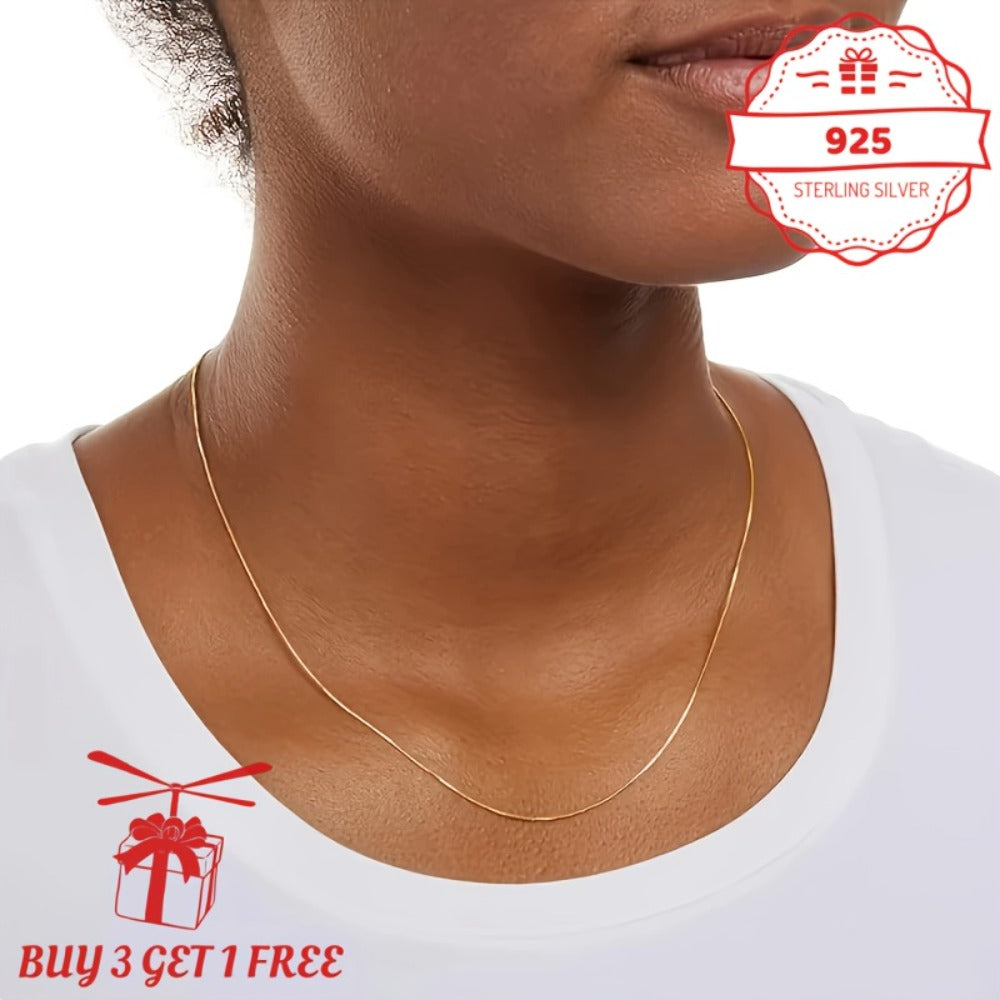 Necklace for Women - Snake Chain 24K Gold Plated 925 Sterling Silver Handmade 1mm Round - product detail view 8
