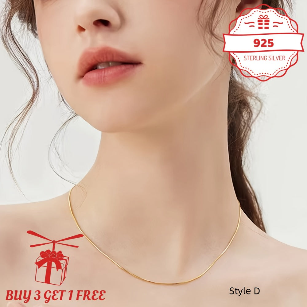 Necklace for Women - Snake Chain 24K Gold Plated 925 Sterling Silver Handmade 1mm Round - product detail view 9