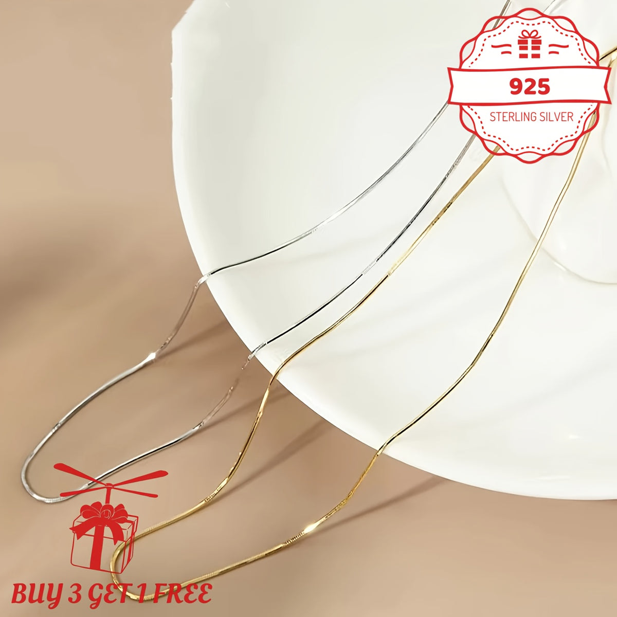 Necklace for Women - Snake Chain 24K Gold Plated 925 Sterling Silver Handmade 1mm Round - product detail view 12