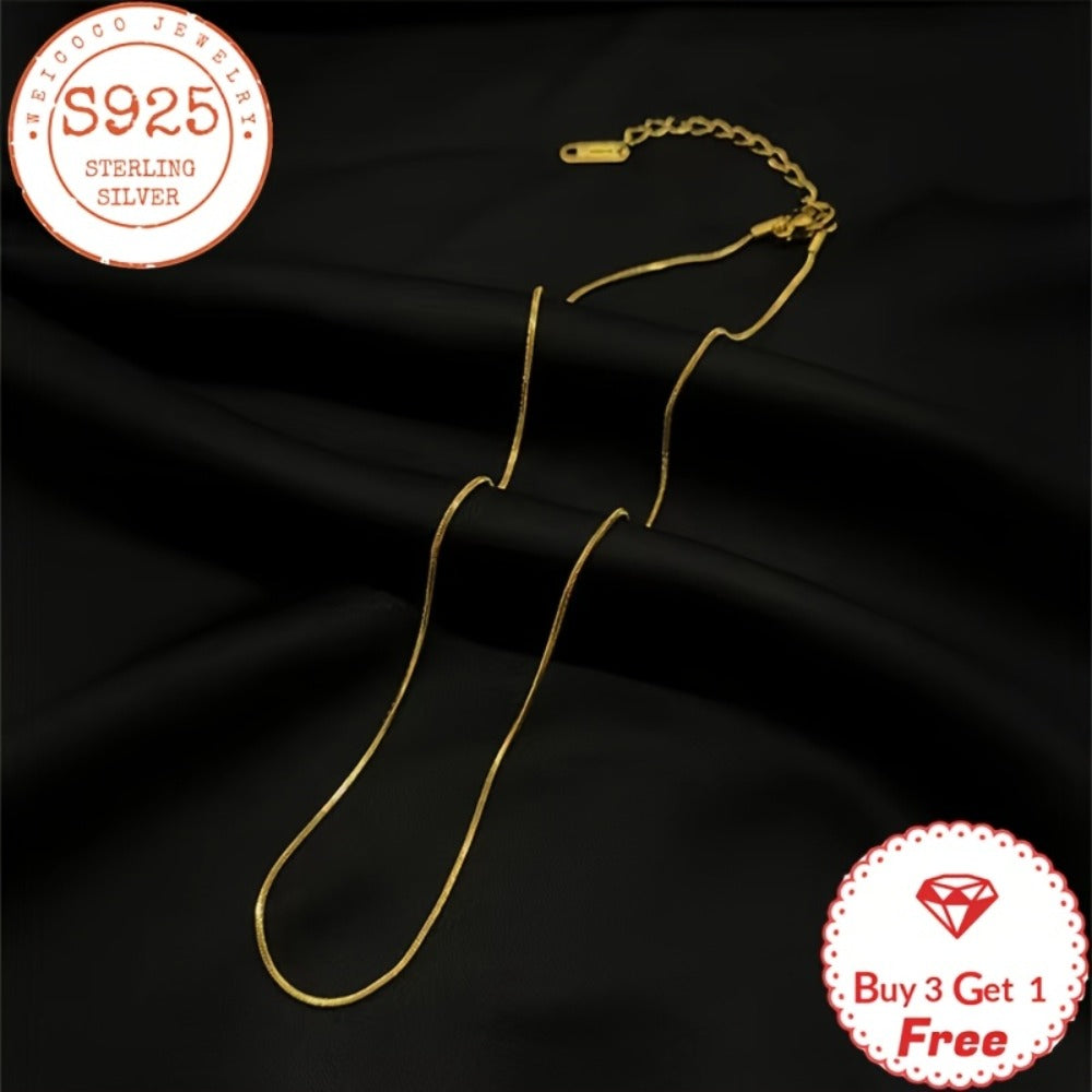 Necklace for Women - Snake Chain 925 Sterling Silver 24K Gold Plated 1mm Round Box Chain for - main product view