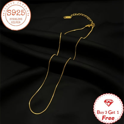 Necklace for Women - Snake Chain 925 Sterling Silver 24K Gold Plated 1mm Round Box Chain for - main product view