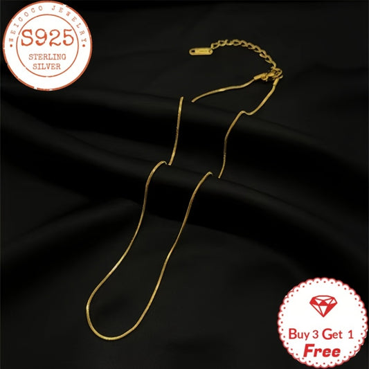 Necklace for Women - Snake Chain 925 Sterling Silver 24K Gold Plated 1mm Round Box Chain for - main product view