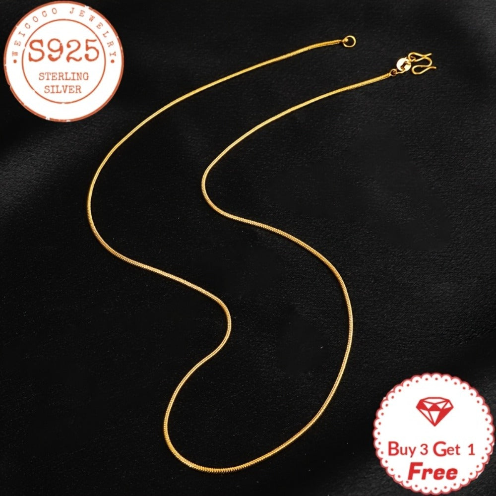 Necklace for Women - Snake Chain 925 Sterling Silver 24K Gold Plated 1mm Round Box Chain for - product detail view 2