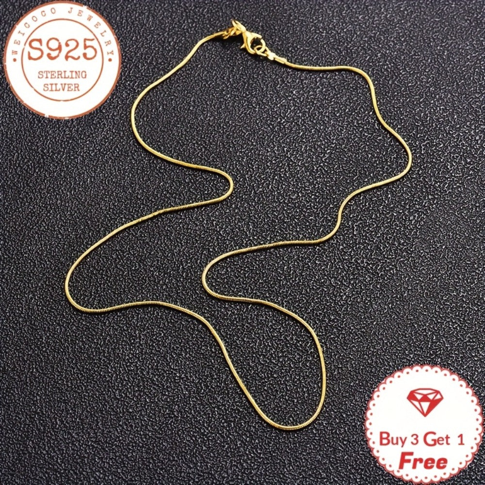 Necklace for Women - Snake Chain 925 Sterling Silver 24K Gold Plated 1mm Round Box Chain for - product detail view 3