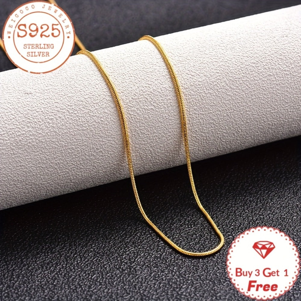 Necklace for Women - Snake Chain 925 Sterling Silver 24K Gold Plated 1mm Round Box Chain for - product detail view 4