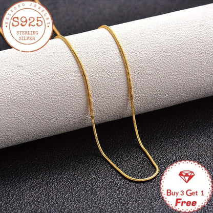 Necklace for Women - Snake Chain 925 Sterling Silver 24K Gold Plated 1mm Round Box Chain for - product detail view 4