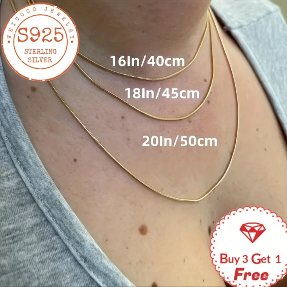 Necklace for Women - Snake Chain 925 Sterling Silver 24K Gold Plated 1mm Round Box Chain for - product detail view 6