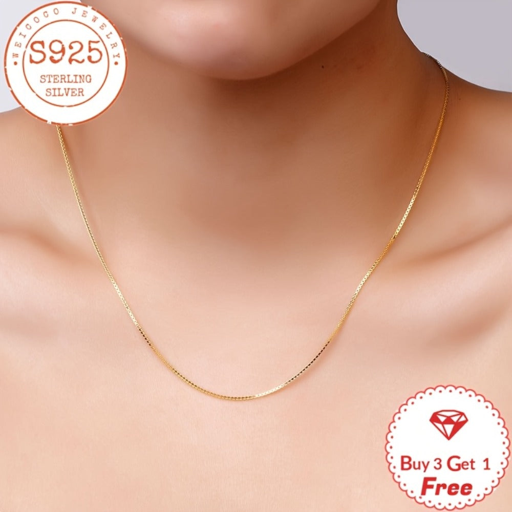 Necklace for Women - Snake Chain 925 Sterling Silver 24K Gold Plated 1mm Round Box Chain for - product detail view 8
