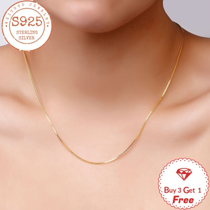 Necklace for Women - Snake Chain 925 Sterling Silver 24K Gold Plated 1mm Round Box Chain for - product detail view 8