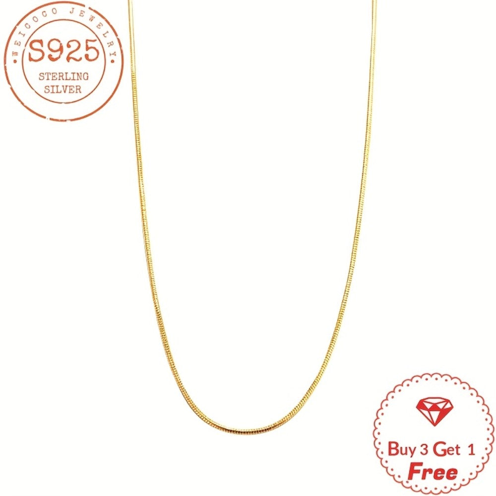 Necklace for Women - Snake Chain 925 Sterling Silver 24K Gold Plated 1mm Round Box Chain for - product detail view 10
