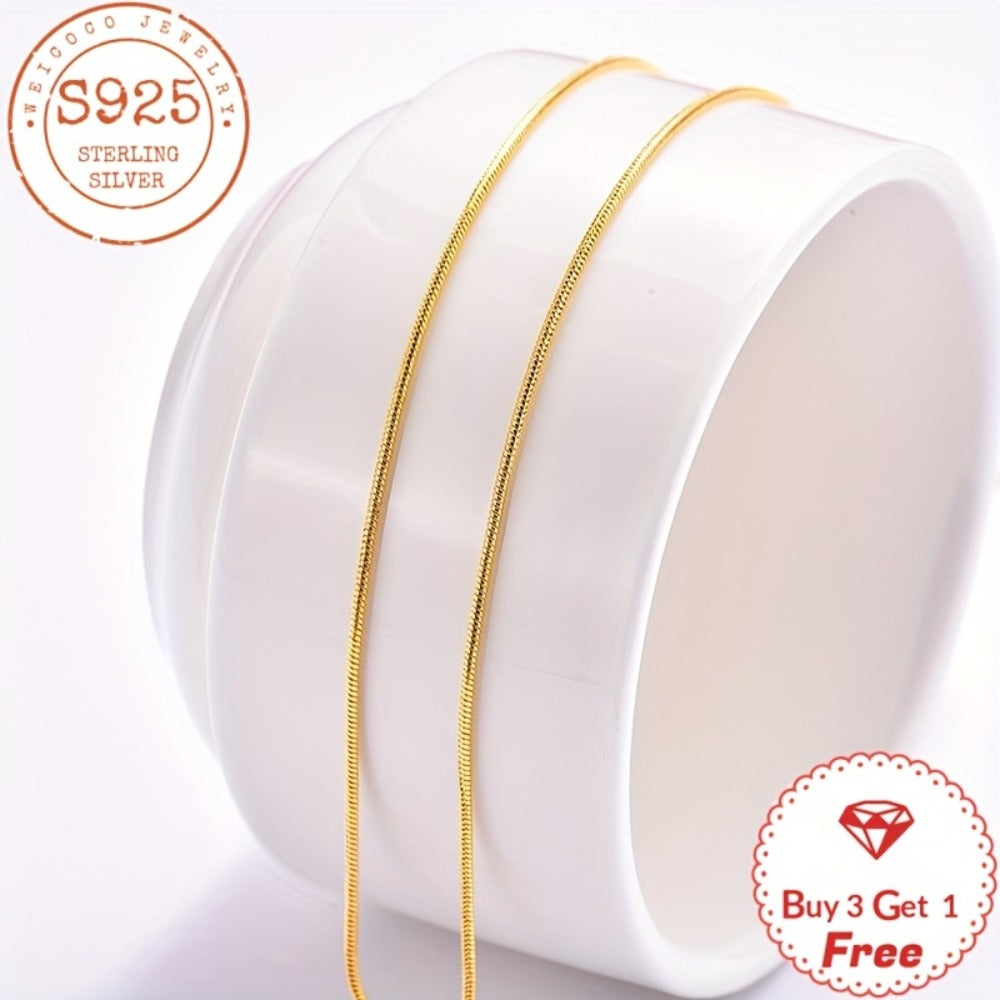 Necklace for Women - Snake Chain 925 Sterling Silver 24K Gold Plated 1mm Round Box Chain for - product detail view 11