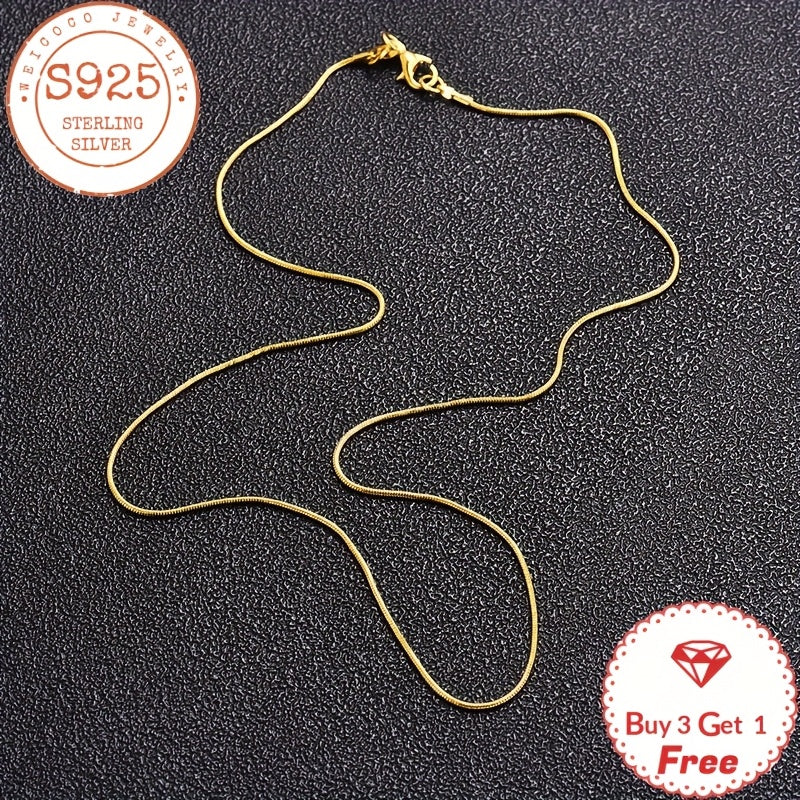 Necklace for Women - Snake Chain 925 Sterling Silver 24K Gold Plated 1mm Round Box Chain for - product detail view 12
