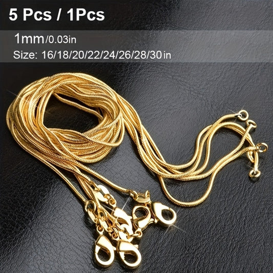 Necklace for Women - Snake Chain Set 1Pc or 5Pcs Unisex Gold & Silver , Multiple Lengths - main product view